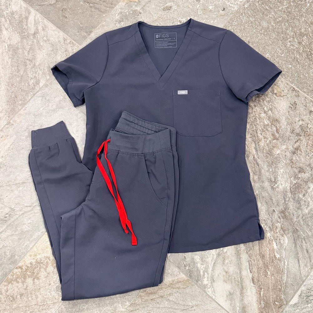 Figs Women's Joggers in Navy with Red Drawstring